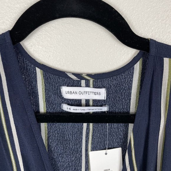 Urban Outfitters Striped Midi Wrap Dress Women's Size L Navy Blue Long Sleeve - Picture 4 of 9